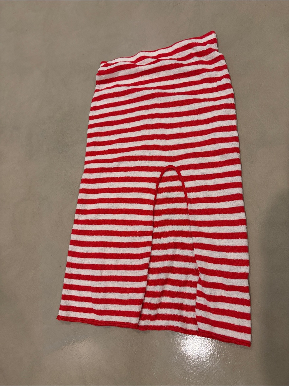 Red & White Striped Maxi Skirt with Front Slit